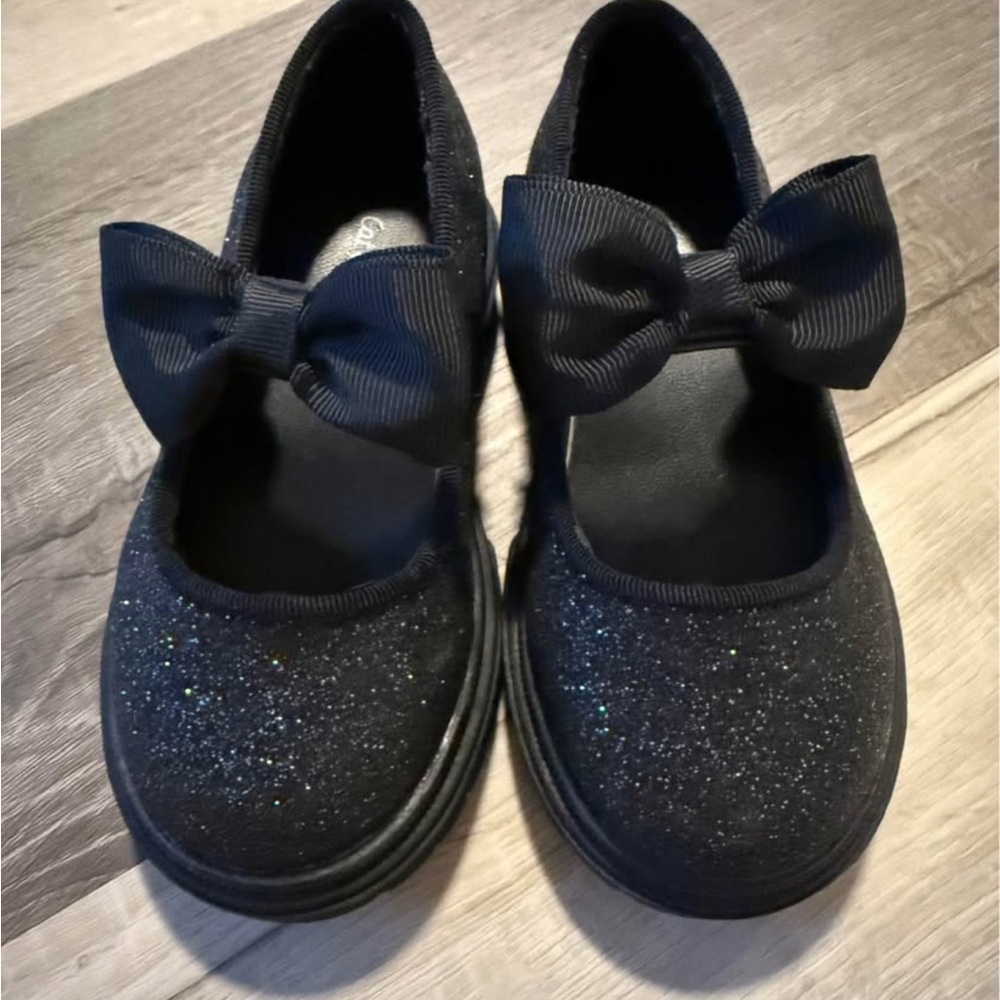Cat & Jack Black Sparkle Dress Shoes with Bow